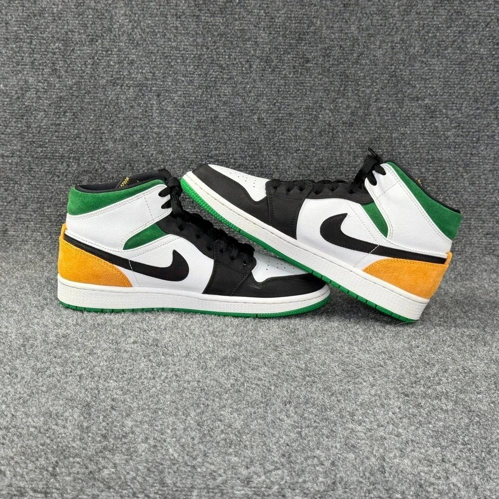 Jordan 1 Mid Shoe Mens 9 Oakland Black White Green Yellow Retro Athletic Sneaker